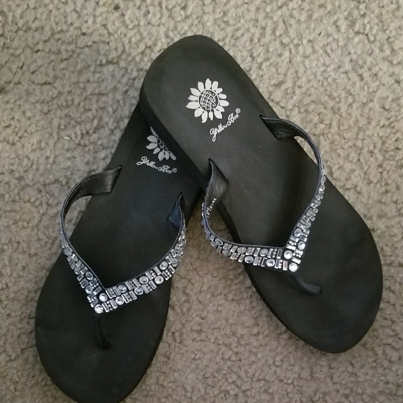 yellow box rhinestone flip flops